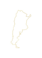 Argentina Map. Argentina Gold Border. Transparent Isolated Background.