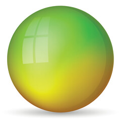 Glass green ball or precious pearl. Glossy realistic ball, 3D abstract vector illustration highlighted on a white background. Big metal bubble with shadow