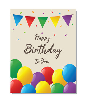 birthday card with festive balloons and banner design