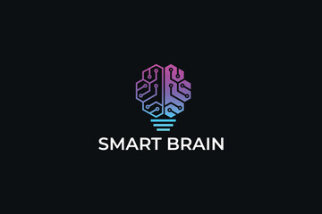 Bulb with smart brain logo design template