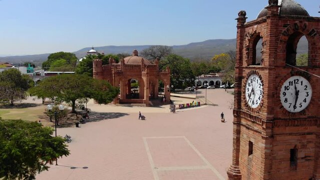 Aerial drone view of Chiapa de Corzo, Mexico. The gates to Sumidero canyon, Historical place.