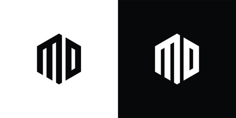 Letter M D Polygon, Hexagonal Minimal Logo Design On Black And White Background