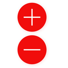 Plus and minus icons, red button