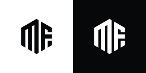 Letter M F Polygon, Hexagonal Minimal Logo Design On Black And White Background