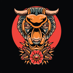 vintage bull tattoo vector design