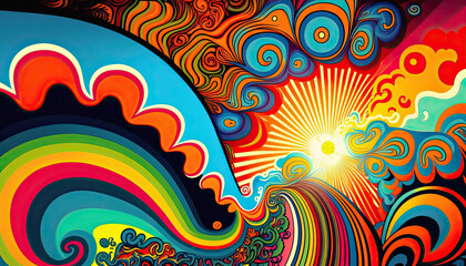 Psychedelic vintage background, Generative AI