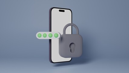 Secure phone and password 3d illustration secure access to phone concept on blue background