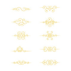 Golden dividers set. Vector isolated flourish gold ink elements.