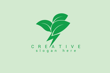 logo design pictogram logo combination leaf and electric bolt in green color