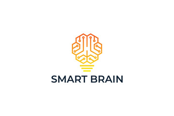 Smart brain logo design with bulb