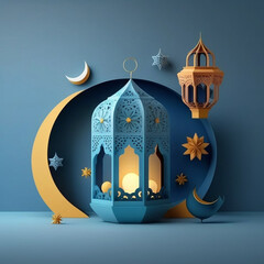 Minimalist 3D Render of Ramadan Kareem Decoration generative ai