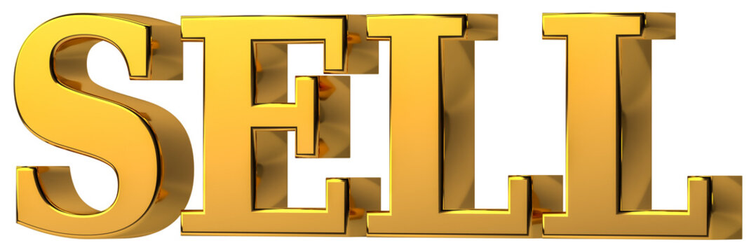 Gold word SELL isolated. Buy and selling concept. png transparent