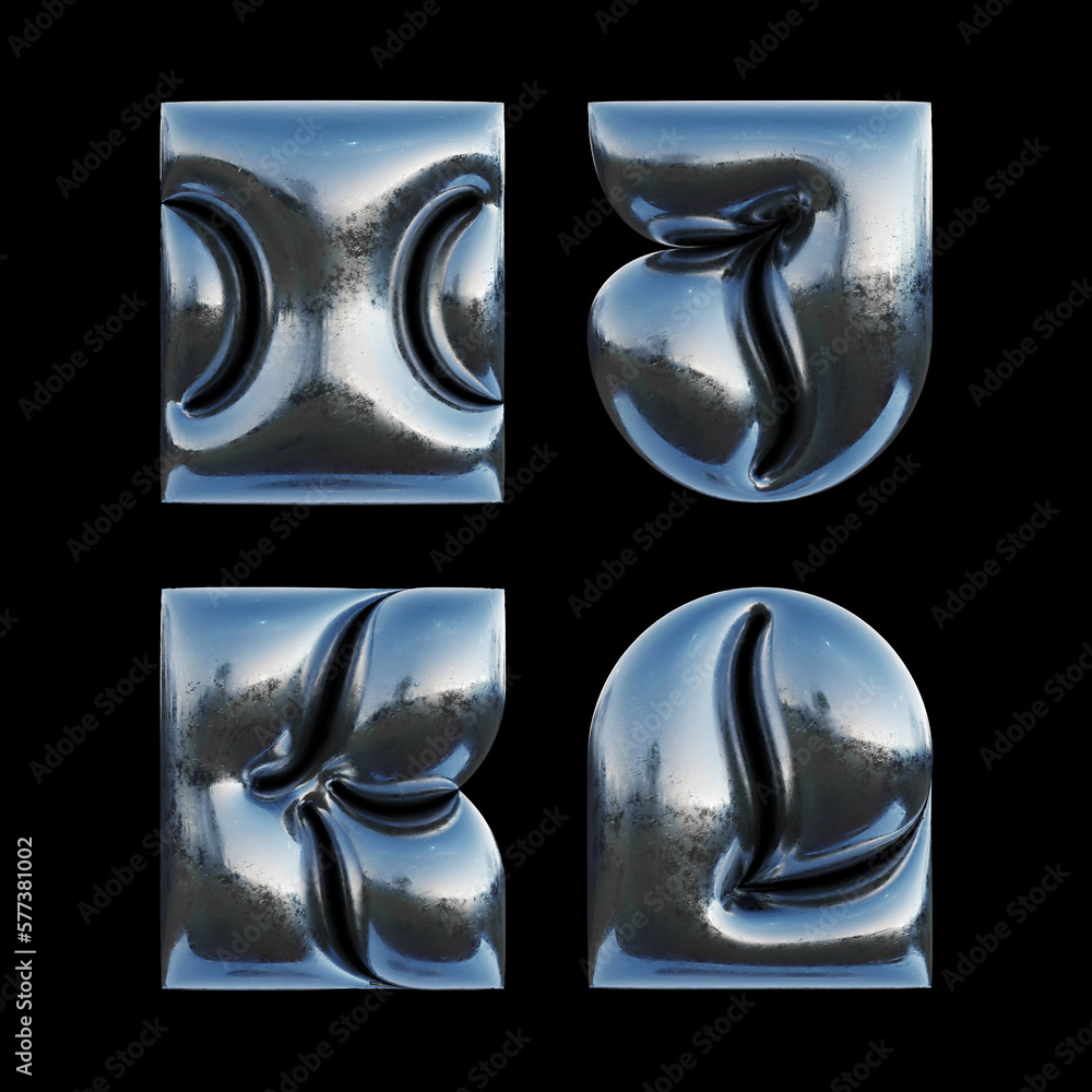 Poster 3d rendered set of letters made of metallic foil with bold inflated shape.