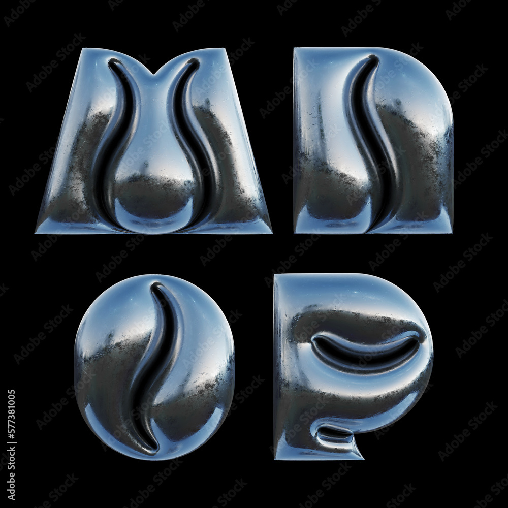 Poster 3d rendered set of letters made of metallic foil with bold inflated shape.