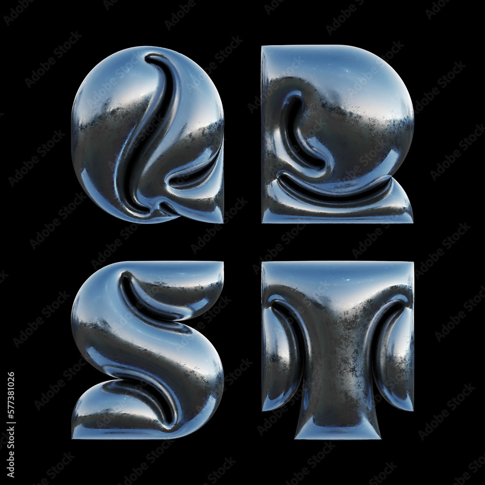 Poster 3d rendered set of letters made of metallic foil with bold inflated shape.