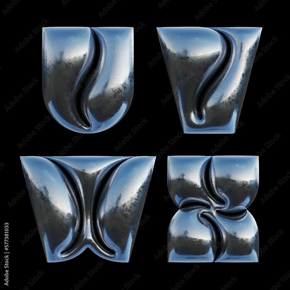 Poster 3d rendered set of letters made of metallic foil with bold inflated shape.