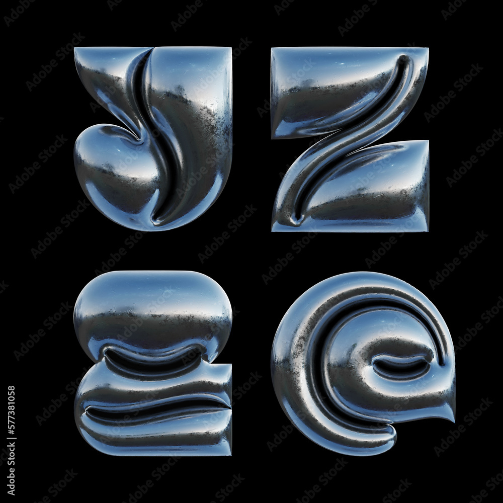 Poster 3d rendered set of letters made of metallic foil with bold inflated shape.
