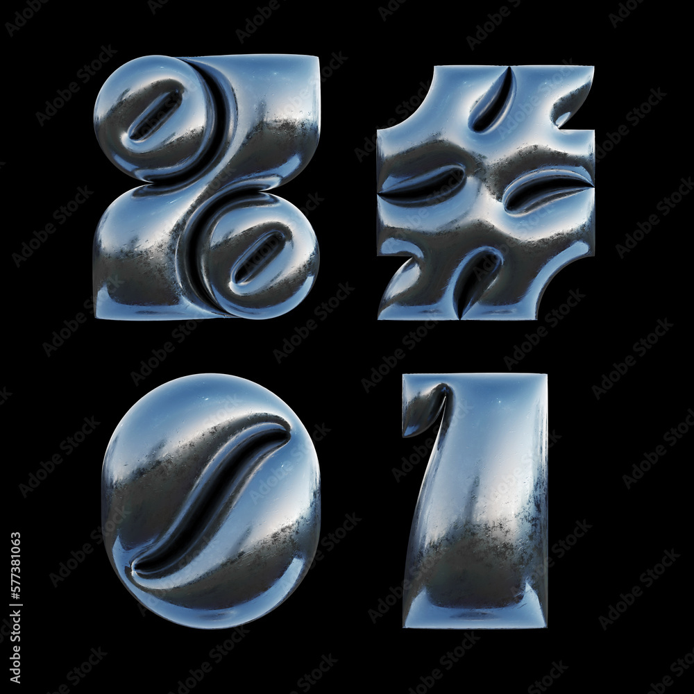 Poster 3d rendered set of letters made of metallic foil with bold inflated shape.