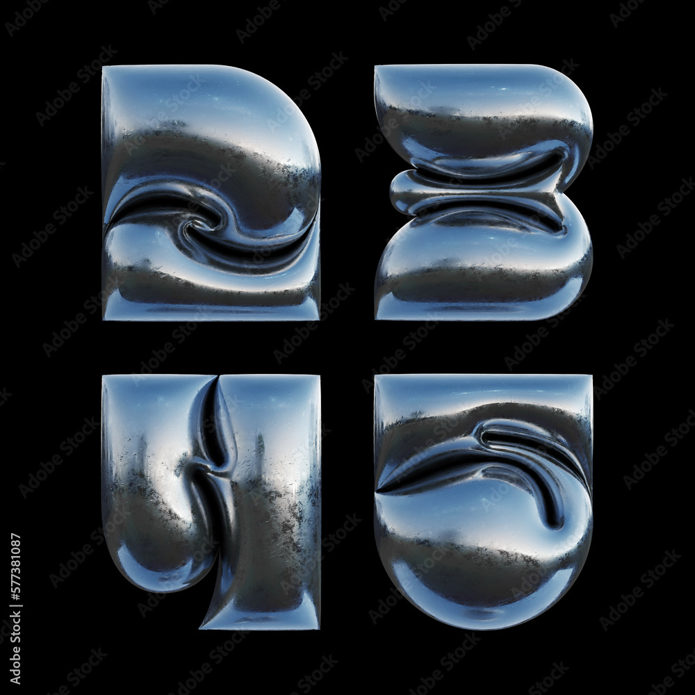Poster 3d rendered set of letters made of metallic foil with bold inflated shape.
