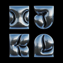 3d rendered set of letters made of metallic foil with bold inflated shape.
