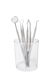 Dental tools isolated on white background. Oral care. Prevention of caries. Dentistry concept.