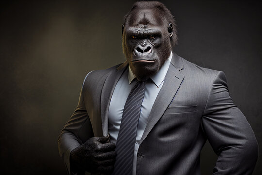 portrait of a gorilla in a business suit, a Gorilla dressed in a formal business suit,director of the company, Generative AI