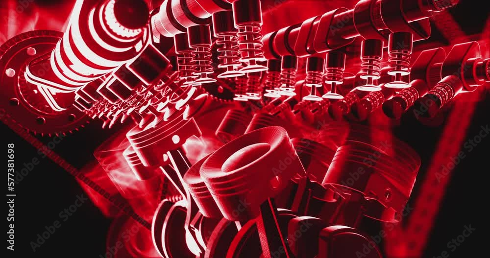 Fototapete v8 engine working. engine parts are visible. rotating slowly. machines and industry related 4k 3d an
