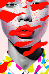 model made up and with pop art style painting, fashion and art concept