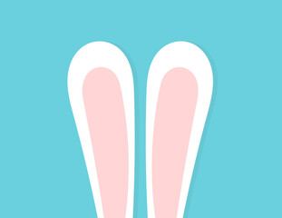 Cute funny Easter bunny ears on blue background. Happy Easter card.