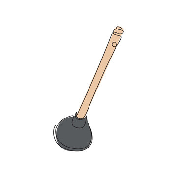 recommend clip art: Icon of the plunger cleaning line. A symbol for cleaning pipes from blockages. Drawing of the plunger line icon. Vector illustration
