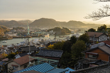 日本　広島県尾道市の千光寺山から見える尾道水道