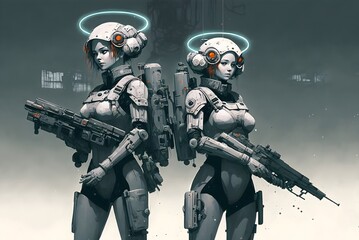 futuristic female soldiers with hi-tech weapons, Generative AI