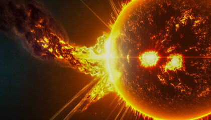A Fiery Display of Energy and Flares of an Exploding Sun in Space, Generative AI