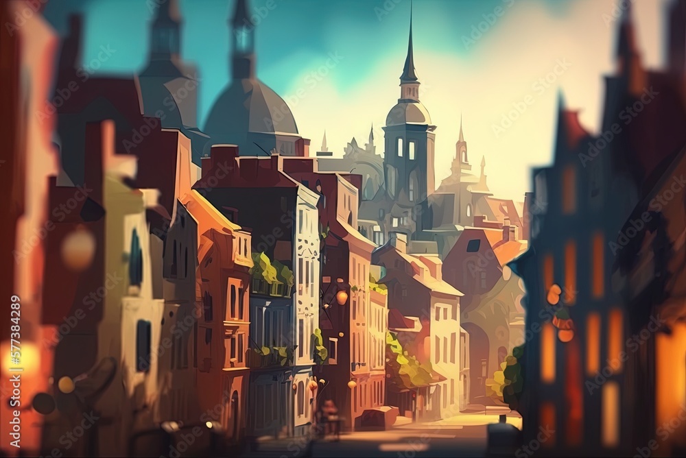 Poster hazy cityscape in european abstract generative ai
