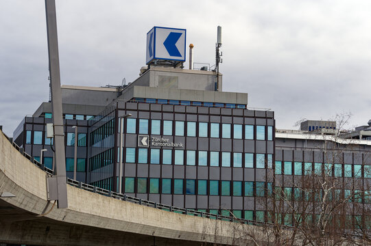 Office building of Swiss bank named Z&uuml;rich Kantonalbank ZKB at industrial district of City of Z&uuml;rich on a cloudy winter day. Photo taken February 18th, 2023, Zurich, Switzerland.