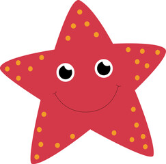 Vector illustration of red starfish character in cartoon style