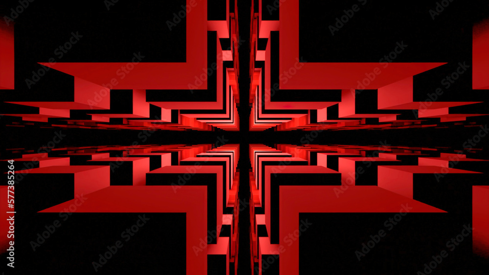 Poster gap in space of squares. design. sacral cleft in labyrinth. 3d space of squares with dark slit. dark