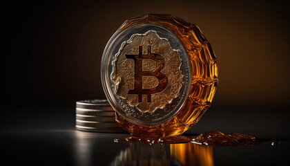 Bitcoin covered in Honey, crypto currency digital money, Generative AI