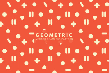 Geometric cute white shapes on a red orange background vector seamless repeat pattern