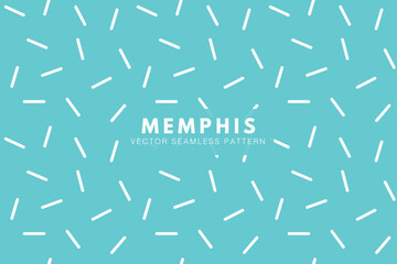 White short lines geometric cute shapes on a light blue background. Memphis pattern. Seamless vector repeat pattern
