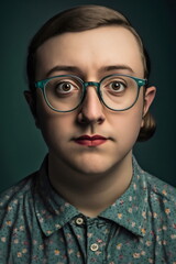trans person wearing glasses who doesn't exist created with generative ai - obrazy, fototapety, plakaty