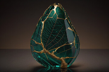 Fototapeta na wymiar Gorgeous Crystal Malachite Pear with a Touch of Kintsugi Artistry created using generative ai