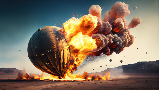 Weather balloon crashing and burning illustrated, AI generative