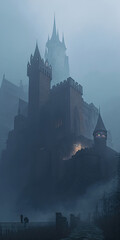 Majestic Castle Shrouded in Mysterious Mist Created Using Generative Ai