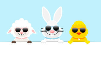 Schaf, Weißer Osterhase & Küken Sonnenbrille Karte Himmel