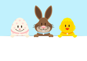 Osterei, Osterhase & Küken Karte Himmel