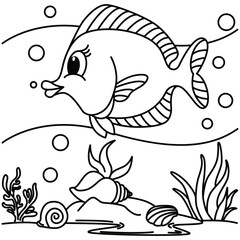 Fototapeta premium Funny fish cartoon vector coloring page