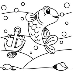 Funny fish cartoon vector coloring page