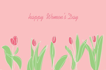 Banner-postcard with International Women's Day. Festive illustration with tulips.