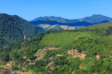 resort and village in the valley, tourist attractions and important landmarks of Sa Pan. Nan Province Northern Thailand,